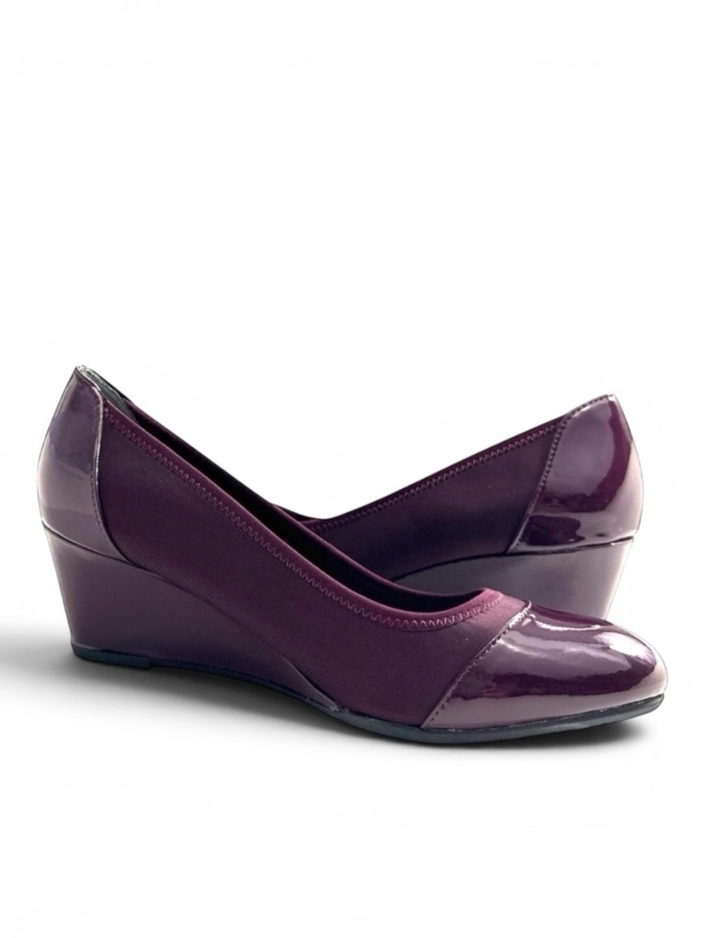 LifeStride Juliana Stretch Wedge Heels Deep Red Burgundy Patent - Size 10W